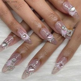 Faux ongles 24pcs faux ongles cool y2k sliver flames motif couvercle complet presse sur les pointes pointues