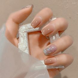 Valse Nagels 24 stks Nep Stok Op Glanzende Paragraaf Korte Mode Verwijderbare Manicure Patch Druk Lange Stiletto Volledige Cover voor Gir