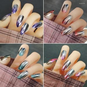 Valse nagels 24 -stcs nep met ontwerpen metalen kleur spiegel lange kist scherpe volle nail art tips schoonheidsdruk op