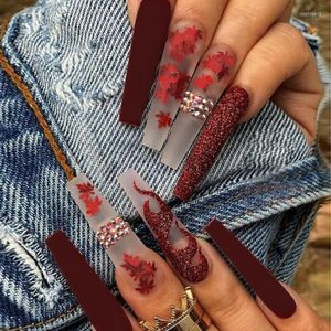 Valse nagels 24 stks nep met strass volledige acryl pers op set verwijderbare Franse doodskist ballerina
