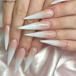 Valse nagels 24 -stige valse nagels met lijm amandel roze vlinderontwerp afneembare steentjes acryl nep nagels lange stiletto -pers op nagels y240419 y240419