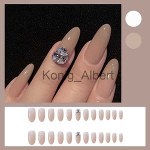 Valse nagels 24 -stcs valse nagels met lijm kort puntige diamant huid kleur nagelstickers afgewerkte nep nagels druk op spijker met strass x0818