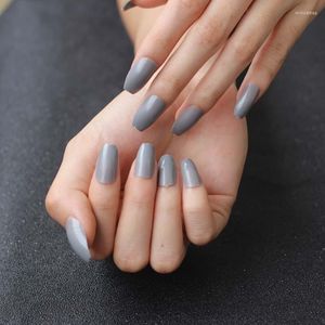 Valse nagels 24 stcs Fashion Candy Solid Color Ballet Fake Gray 59-P104