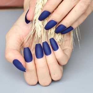 Faux Ongles 24pcs Mode Givré Solide Couleur Ballet Faux Bleu Profond 13-618