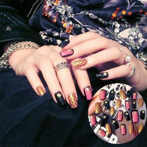 Valse Nagels 24Pcs Mode Rooster Stijl Afgewerkte Klinknagels Decoratie Middellange Maat Volledige Nail Tips Patch Lady Art tool Bruid