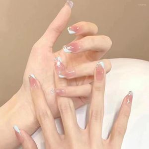 Faux ongles 24 pièces français Blush Simple bord blanc faux pour femmes et filles Salon doigt orteils bricolage manucure SAL99