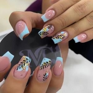 Valse nagels 24 -stks Frans bladontwerp Ballet met lijmmarmeren smudge abs druk op afneembare volledige cover manicure tips