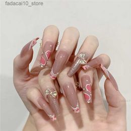 Faux ongles 24 pièces français brillant arc faux ongles rose léopard flamme amour artificiel faux ongles couverture complète ongles conseils appuyez sur les ongles avec de la colle Q240122