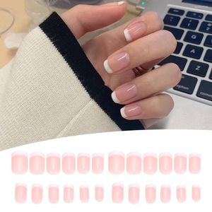 Faux ongles 24 pièces Style français couverture complète courte mode portable artificiel faux ongles détachables outil de manucure