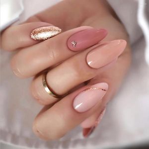 Faux ongles 24pcs vernis à ongles de style français avec lignes scintillantes et faux patchs