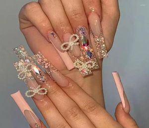 Faux Nails 24pcs French Wave Line Design Ballet Fake Long Long Wearable Coffin Press sur la couverture complète Tips 2199326