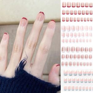 Kunstnagels 24 stuks Franse witte gradiënt nageltips volledige dekking kunstmatige korte verpakking manicure nep ronde acryl decor