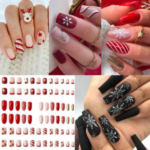 Valse nagels 24 stcs volledige dekking nep nep sneeuwvlok peperkoek man ontwerp kerstpers op voor manicure kunstmatige nagel tips