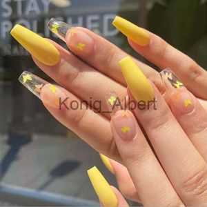 Valse nagels 24 -stcs Volledige hoes Nagels Druk op Nail Art Long Square tips valse vormen met lijmstickstickers herbruikbare set acryl kunstmatige x0822