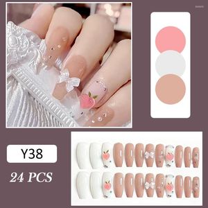 Faux Ongles 24Pcs Doux Peach Pattern Nail Glossy Wearable Fake For Women Kit Faux Ongle