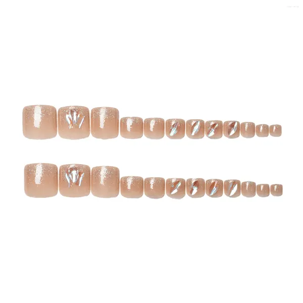 Faux Ongles 24pcs Brillant Nude Faux Ongles Strass Décor Carré Ongles Artificiels Avec Des Paillettes Pour Salon Expert Et Femmes Naïves