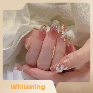 Faux ongles 24pcs brillant perméant la glace fausse presse avec conception de fleur blanchissant pur style sexy belles filles