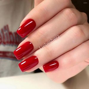 Faux ongles 24 pièces brillant vin rouge long carré faux presse artificielle sur l'ongle réutilisable bricolage dame ongle pointe manucure outils