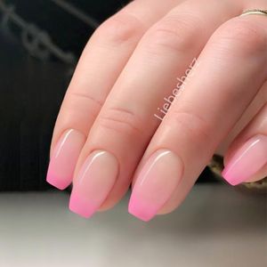 Valse nagels 24 -stcs gradiënt roze korte ballerina kist nagel met jelly lijmpers op Franse nep kunstmatige diy manicure tool prud22