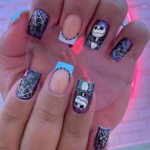 Faux ongles 24 pièces Halloween presse sur longueur moyenne carré faux conseils couverture complète portable pour les femmes fête bricolage manucure