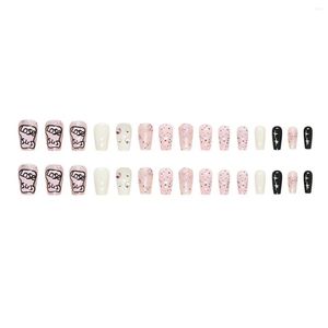 Faux ongles 24pcs -longueur faux ongles rose noir blanc doux cool artificiel réutilisable pour les femmes et les filles salon à la maison livraison directe DHV1V