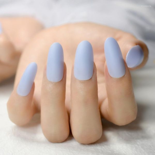 Faux ongles 24 pièces bleu clair mat presse sur ongles longs Stiletto acrylique conseils enveloppe complète pour dame manucure accessoires Z795 Prud22