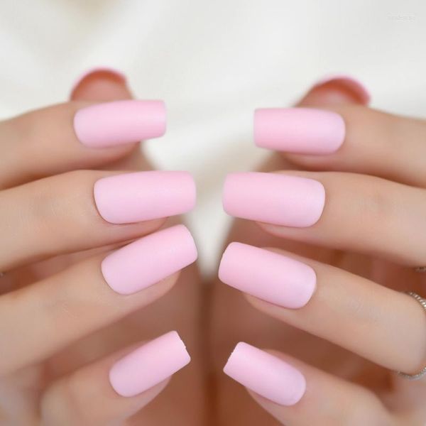 Uñas postizas, 24 Uds., color rosa claro, mate, prediseñado, diseño Simple, largo, plano, caramelo, envoltura completa, puntas, producto de manicura, 265M, Prud22