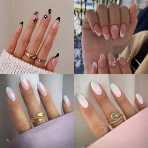 Kunstnagels 24 stuks lange amandelbloem Franse nepnageltips DIY volledige dekking afneembaar