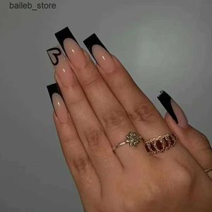 Valse nagels 24 stks lang ballet valse nagel zwart Franse eenvoud nep nagel draagbare kist kist op nagels vol spijker tips manicure gereedschap y240419 y240419