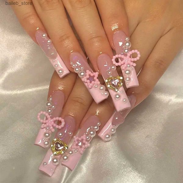 Uñas falsas 24 piezas ballet largo uñas falsas mariposa amarilla portátiles uñas falsas francesas presiona las uñas con diamantes de control de la manicura consejos de manicura y240419ys30