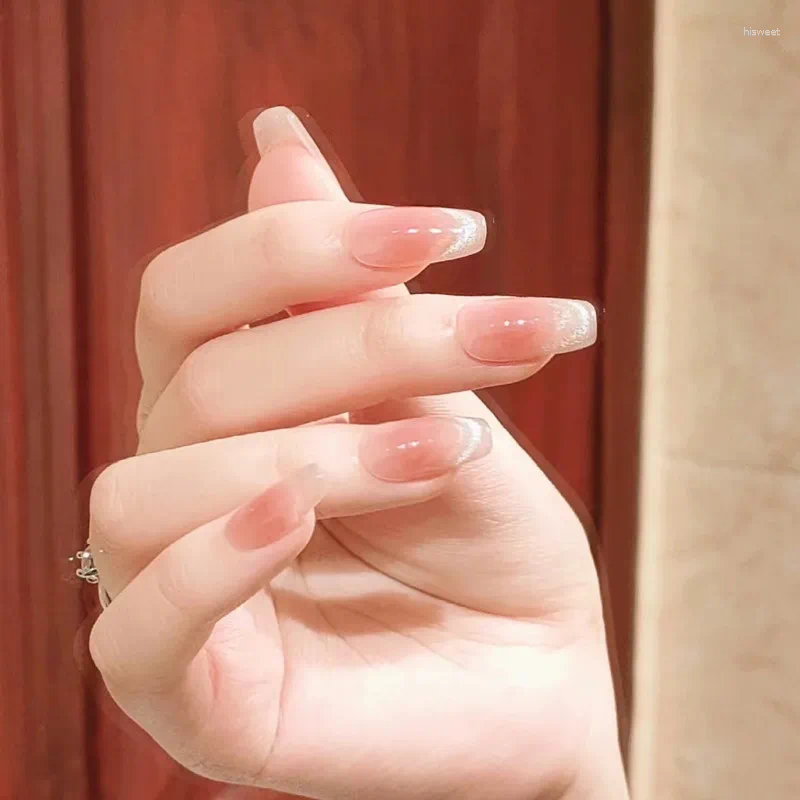 Falska naglar 24 st lång kista glänsande katt ögondesign tryck på tjej koreanska mode konstgjorda nagel lapp manikyr leveranser