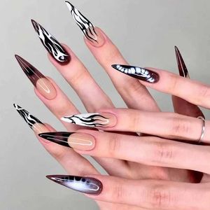 Faux Nails 24pcs de long point pointu faux ongles patch cool girl gothique style artificiel pointes de ongles pressables sur les pointes des ongles pour hallown bricolage t240507