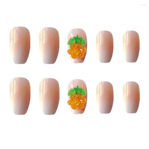 Valse nagels 24 stcs lange druk op 3d gele bloemenontwerp nep nagel vol dekking manicure salon diy kunst zoete stijl