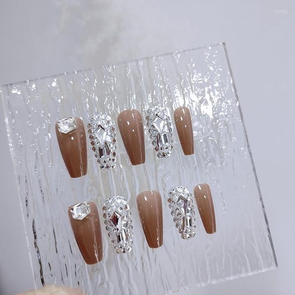 Faux Ongles 24PCS Long Press On Sweet Style Fake Nail Full Diamond Kit Artificiel Faux Ongle