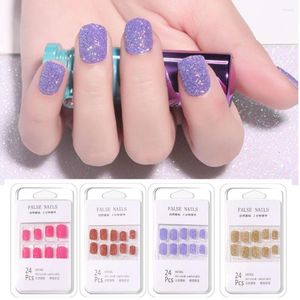 Faux Ongles 24pcs Manucure Ongles Réutilisable DIY Sucre Glitter Brillant Gelnails Carré Court Faux