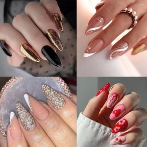 Valse nagels 24 -sten manicure druk op cartoon nep nials long amandel Franse glitter zwart goud