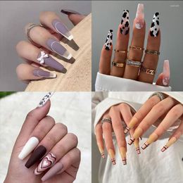 Unghie finte 24Pcs Matte Heart Smudge Line Fake French Ballerina Coffin Manicure Full Cover Artificial Press On