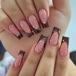 Valse nagels 24 stks medium lange acryl nep nagels kunst cool kruidmeisjes dragen valse nagels set druk op nagel tips verwijderbare Franse nagels nep t240507