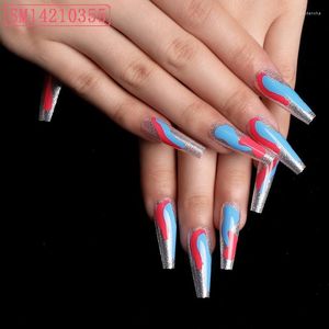 Valse nagels 24 -sten nagelpatch rood blauw wit graffiti lijm type verwijderbare lange paragraaf mode manicure sk88 prud22
