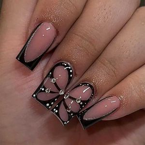 Valse nagels 24 -sten nagelstips Charms strekken manicure extensie benodigdheden buik voor amandel druk op nagels false alle lijm gereed arts t240507