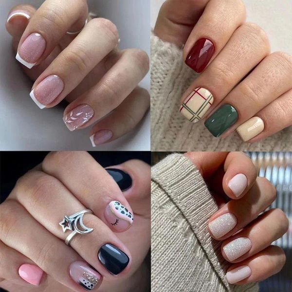 Uñas postizas 24 unids Puntas de uñas Desmontable Cubierta completa DIY Largo Francés Falso Blanco Borde Oval Herramientas de arte