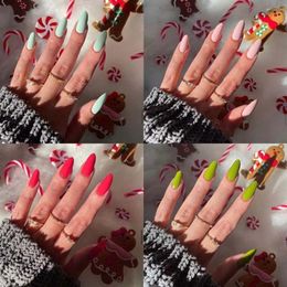 Valse nagels 24 -sten nagelpunten diy pure kleur volledige dekking kerstnep Frans lange amandel