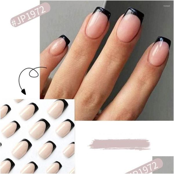 Falsas Nails 24 unids Consejos de uñas Fake Nials DIY Manicura Cuadrado Corto Borde Negro Francés Drop Entrega Salud Belleza Arte Salón DHDTH