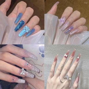 Faux Ongles 24Pcs Nail Tips Full Cove Butterfly Bow Pattern DIY Sequins Spar Fake Long Ballerina