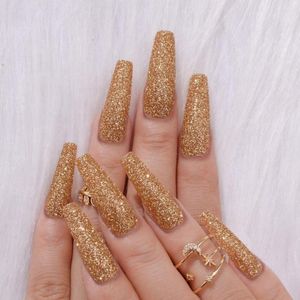 False nagels 24 -sten nagelpunten Volledig deksel Crystal Glitter Gold Diy Frans Lang Ballerina Fake
