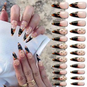 Faux Ongles 24pcs Nail Tips Full Cover Tri-color Mix Press On Long Fake French Amande