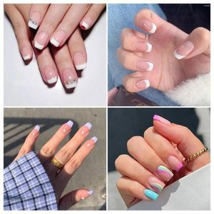 Falsas uñas 24 piezas desnudas rosa rosa blanco corto corto simple arte de uñas de uñas presione en la cubierta plena falsas consejos artificiales