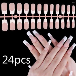 Faux ongles 24 pièces Nude rose français faux mat couverture complète appuyez sur avec de la colle femmes portable Nail Art autocollants manucure