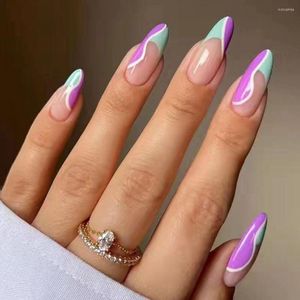 Valse nagels 24 stks ovale kop amandel kleur kunstmatige nep met lijm volle hoes nagel tips druk op doe -het -zelf manicure gereedschap