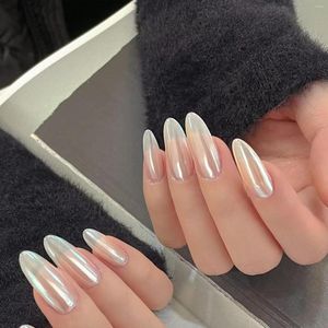 Faux ongles 24 pièces nacré blanc amande faux couverture complète Unique à la mode couleur ongles décors pour femmes et filles décor